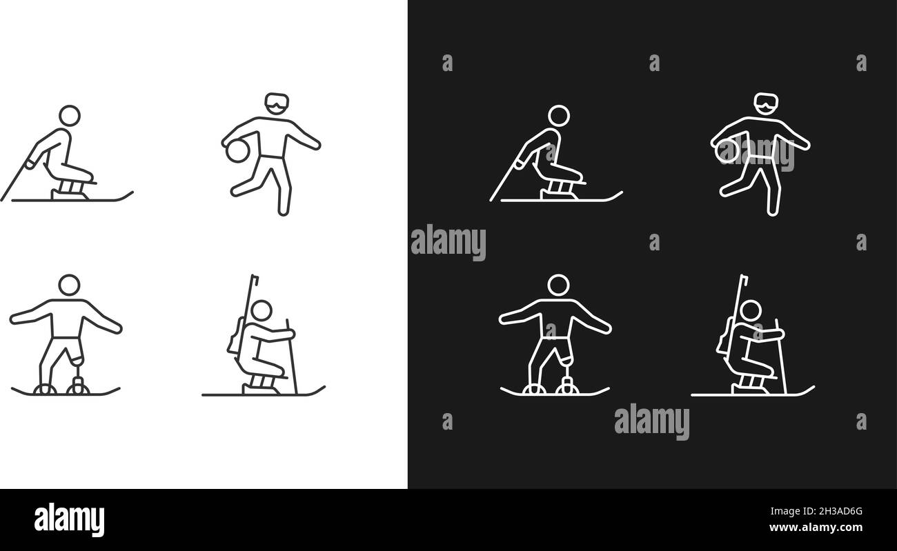 Icone lineari di atletica della stagione invernale impostate per la modalità buio e luce Illustrazione Vettoriale