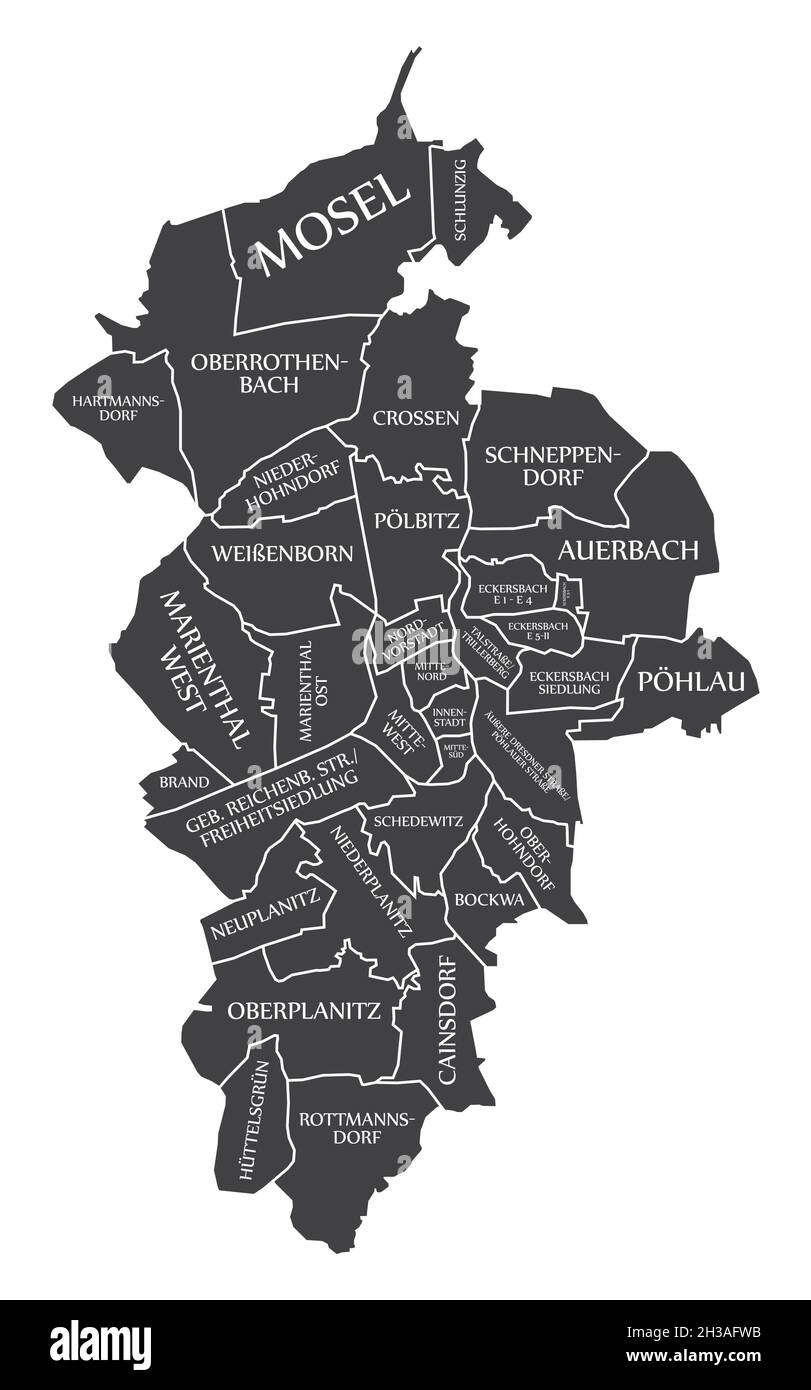 Mappa della città di Zwickau Germania DE etichettato illustrazione nera Illustrazione Vettoriale