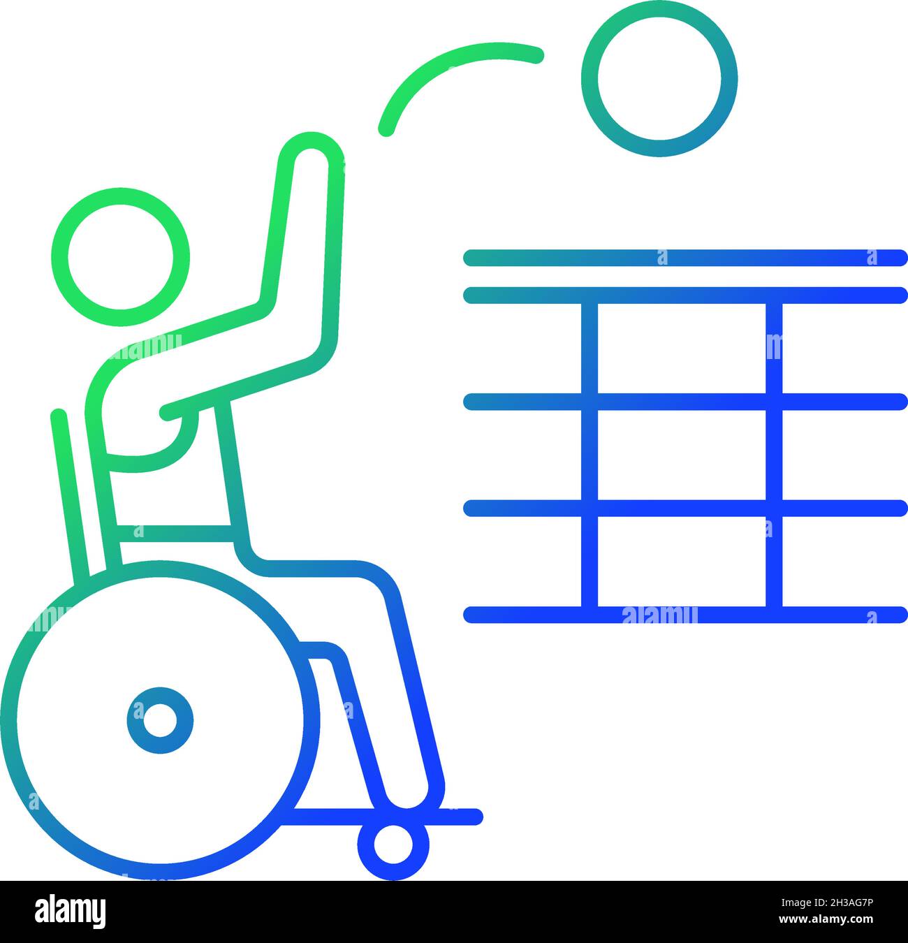 Icona vettore lineare gradiente pallavolo su sedia a rotelle Illustrazione Vettoriale