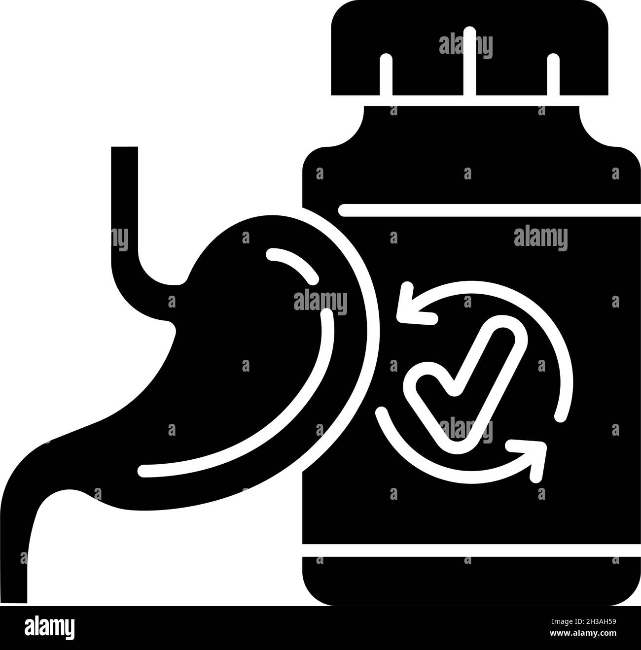 Integratori digestivi glyph nero icona Illustrazione Vettoriale