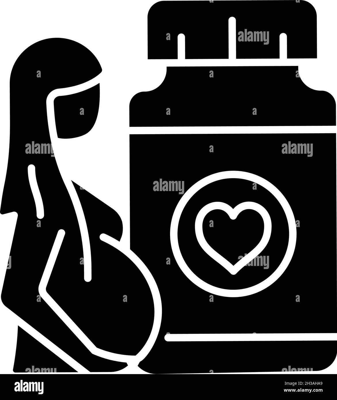 Supplementi per le donne incinte glyph nero icona Illustrazione Vettoriale