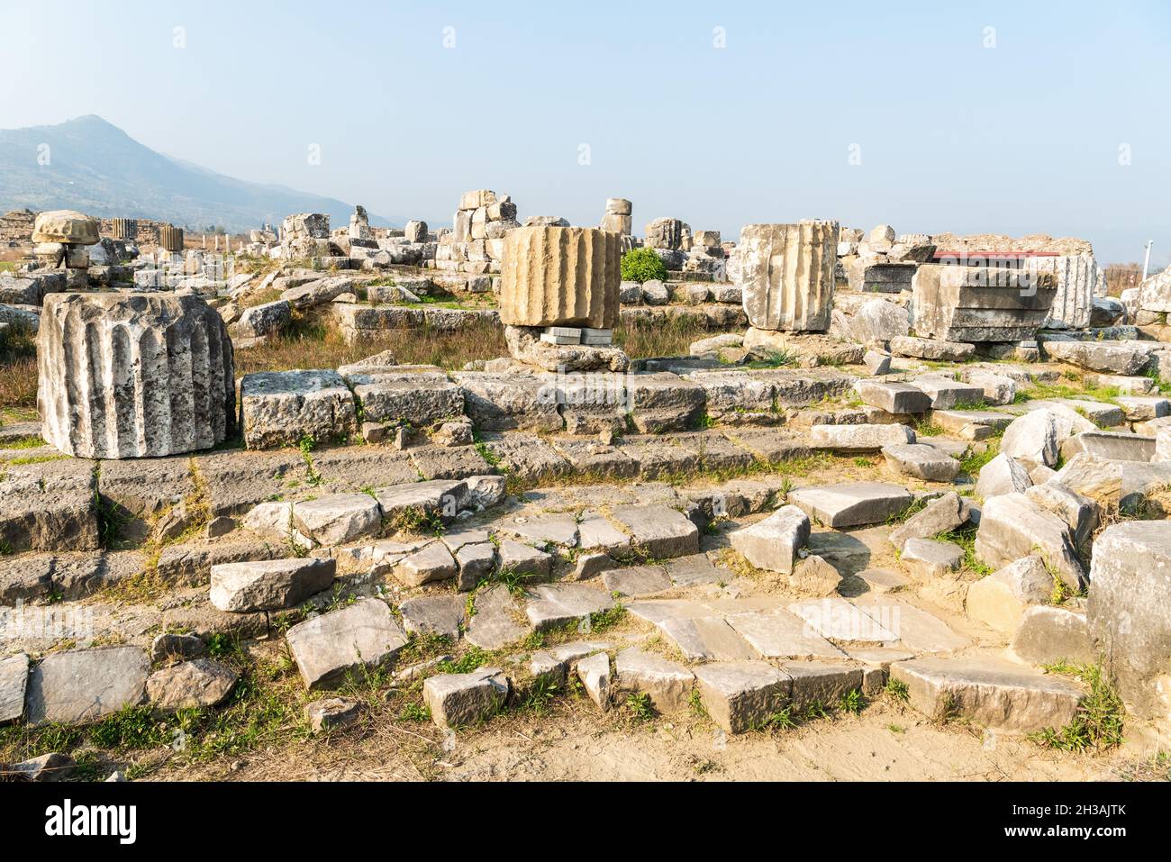 Rovine del Tempio di Artemis Leukophryene in magnesia sul sito Maeander antico nella provincia di Aydin della Turchia. Questo famoso tempio fu il quarto la Foto Stock