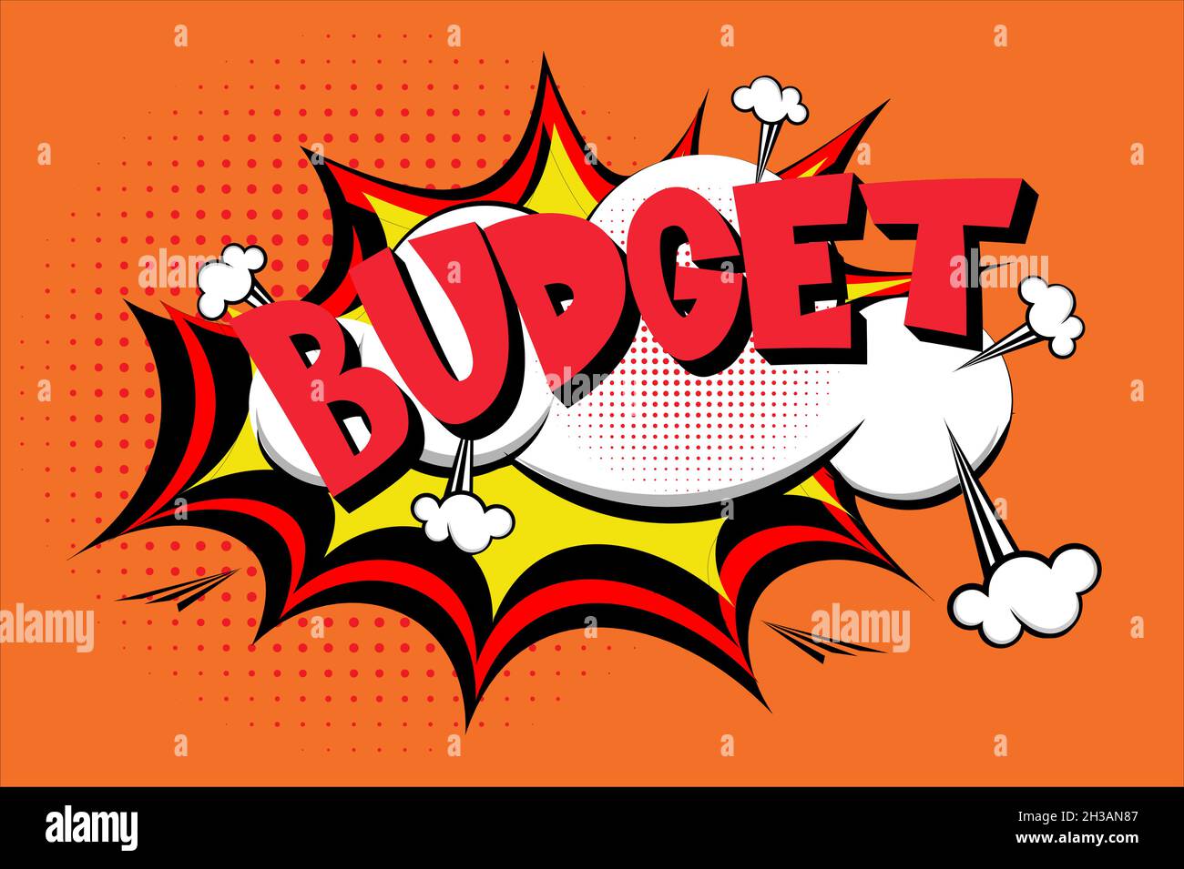 Budget Comic Lettering Vector illustrazione cartoon in stile retrò pop art su sfondo halftone Illustrazione Vettoriale