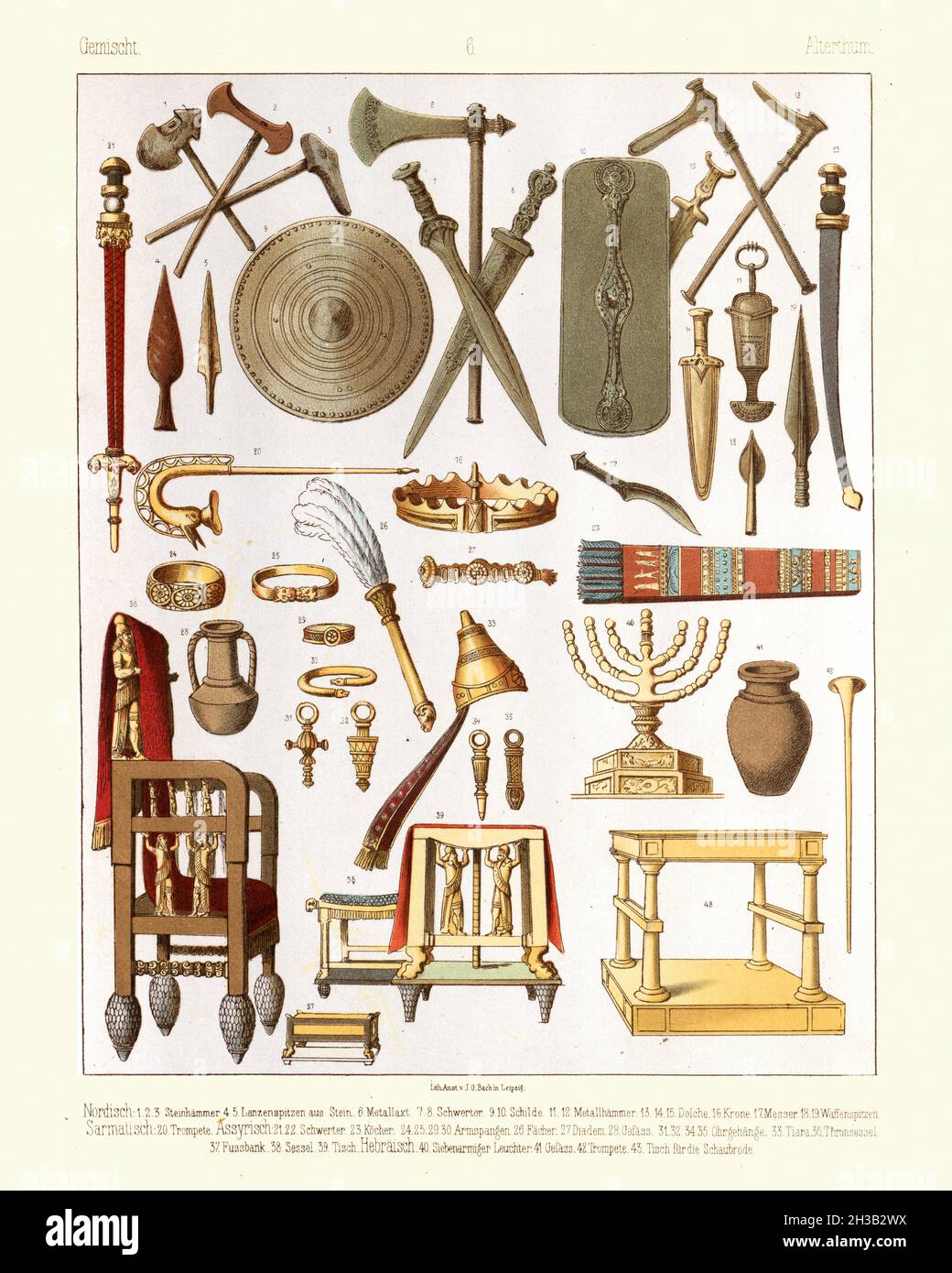 Armi gioielli e mobili del mondo antico, Ax, Spade, Shields, Corona Foto Stock