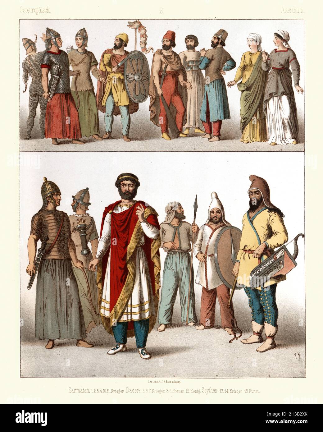 Costumi e moda dell'antica Europa dell'Est, dei Sarmatiani, dei guerrieri, dei Daci, dei guerrieri, Donna, re, Scithians, Guerrieri, principe Foto Stock