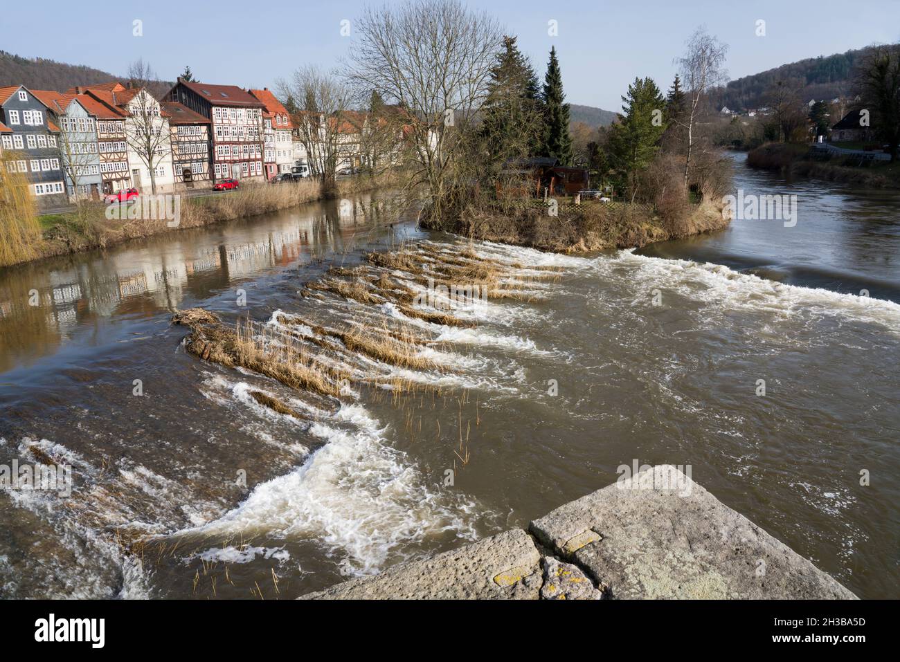 Fiume Werra, Hannoversch Münden, bassa Sassonia, Germania, Europa Foto Stock