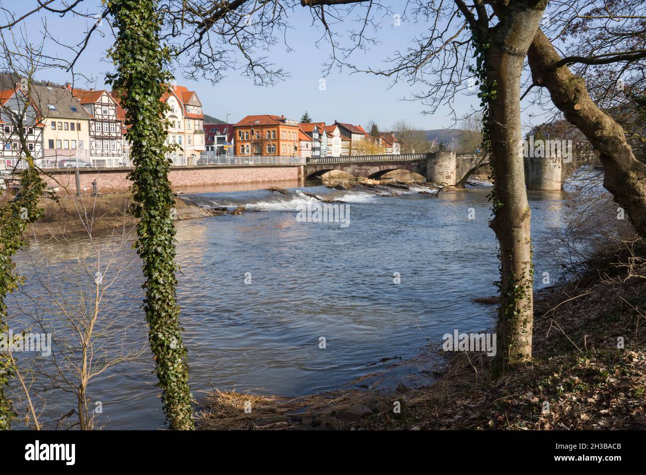 Fiume Werra, Hannoversch Münden, bassa Sassonia, Germania, Europa Foto Stock