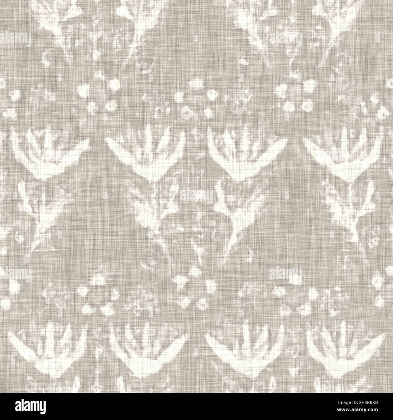 Tessuto di lino con motivo floreale grigio disegnato a mano. Capricci da giardino senza cuciture. Moderna primavera doodle floreale natura tessuto per arredamento casa. Botanico Foto Stock