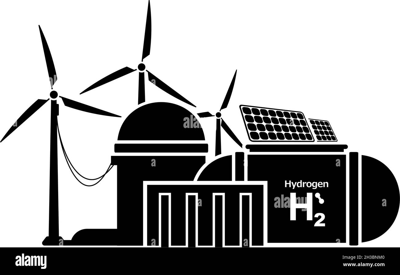 Produzione di idrogeno utilizzando fonti di energia rinnovabili. Icona vettore su sfondo trasparente Illustrazione Vettoriale