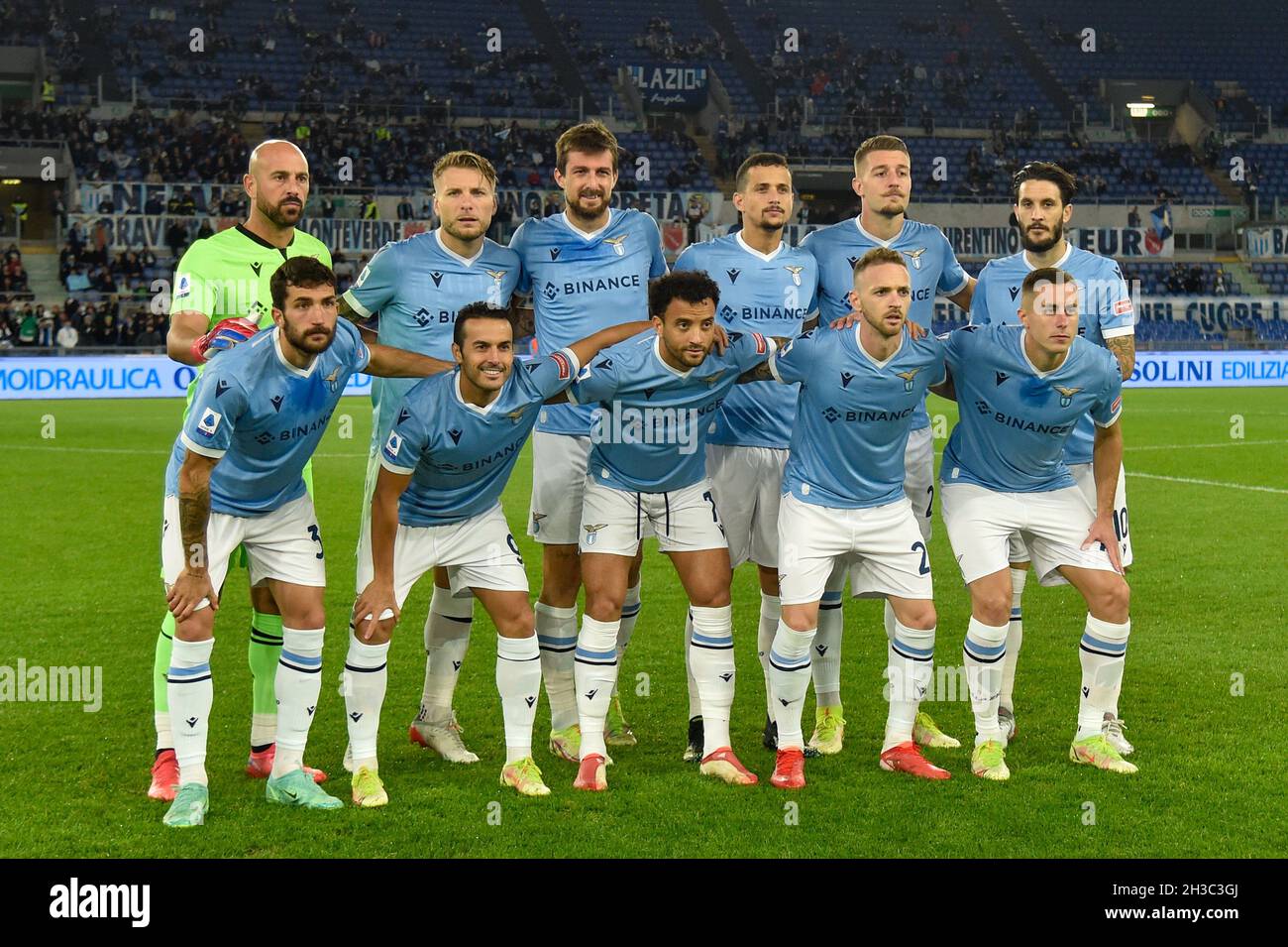 La squadra SS Lazio durante il Campionato Italiano di Calcio a 2021/2022 partite tra SS Lazio e ACF Fiorentina allo Stadio Olimpico di Roma il 27 ottobre 2021. Foto Stock
