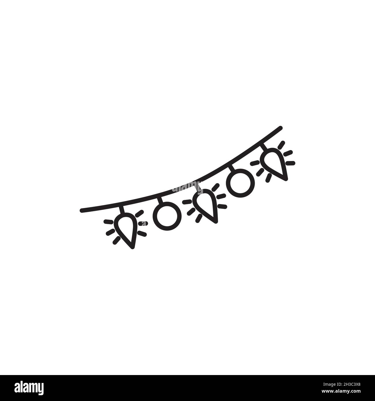 Simbolo di contorno vettoriale del Garland di Natale. Segno di stile lineare per concetto mobile e disegno di fotoricettore. Luci decorazione icona di linea semplice. Illustrazione Vettoriale