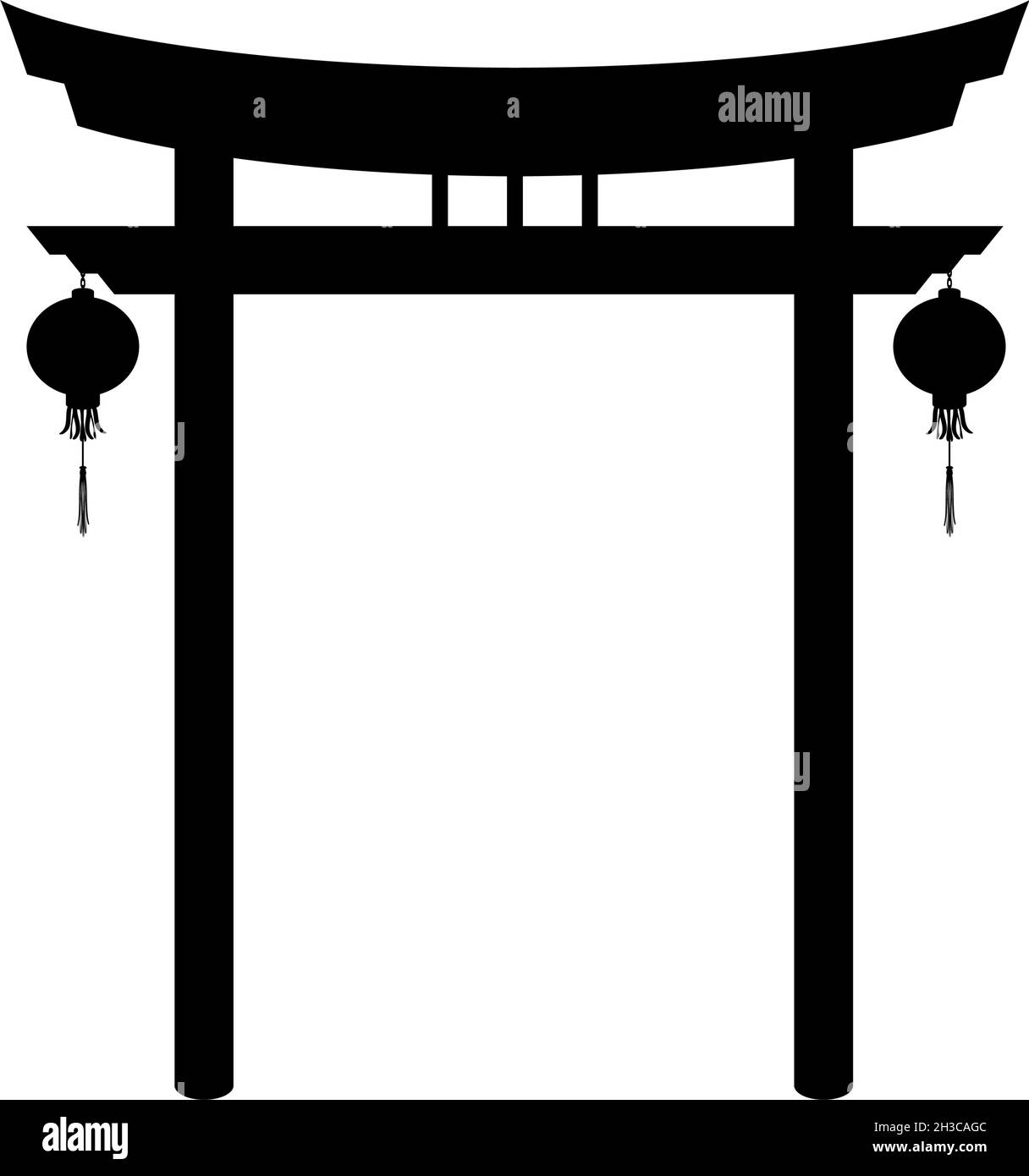 Silhouette cancello cinese con lanterne. Capodanno cinese Illustrazione Vettoriale