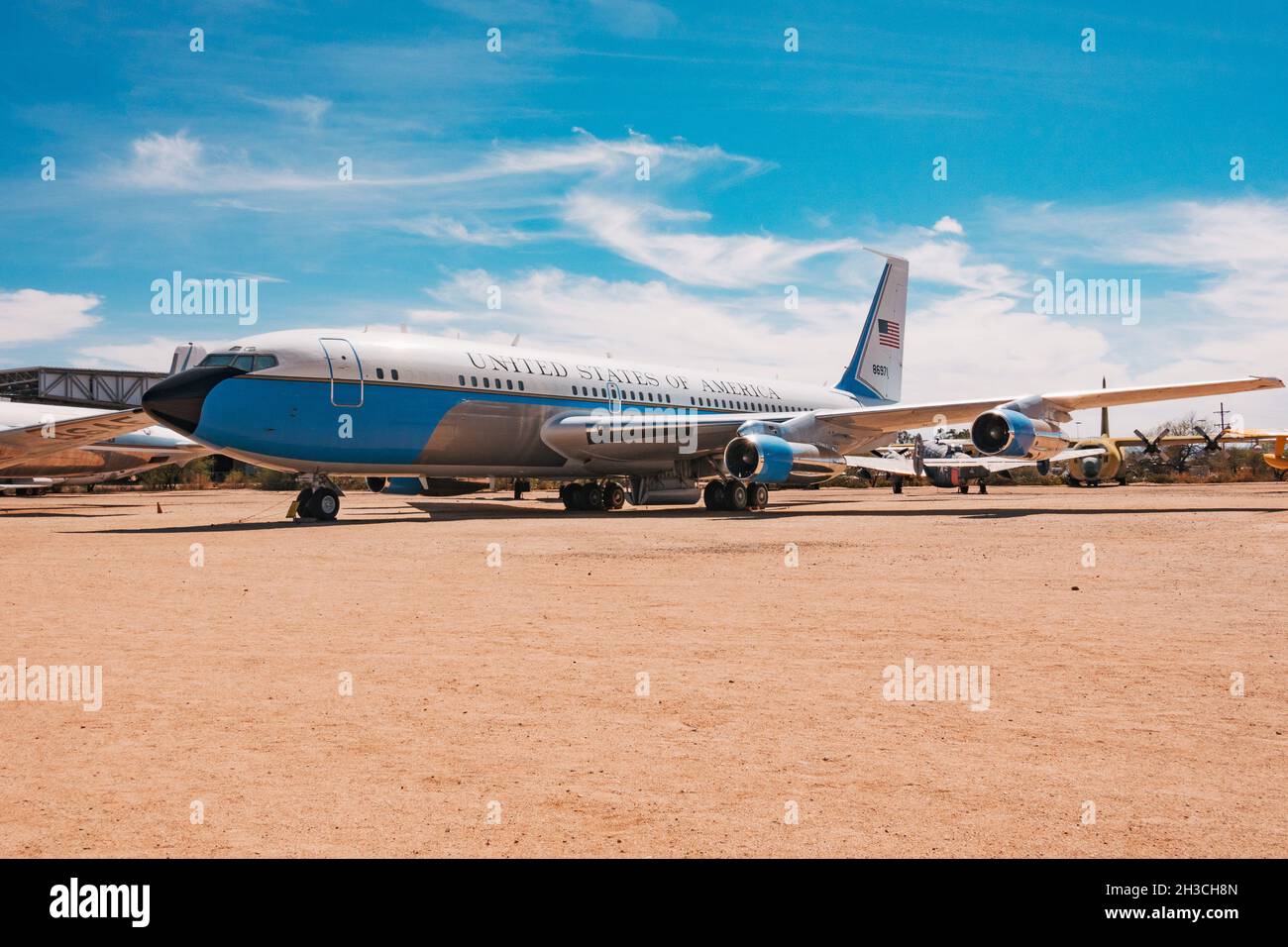 Un Boeing VC-137B Stratoliner, un 707 modificato che serviva come aereo da trasporto presidenziale degli Stati Uniti Air Force One, al Pima Air & Space Museum Foto Stock