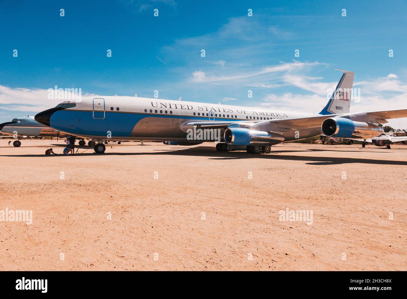 Un Boeing VC-137B Stratoliner, un 707 modificato che serviva come aereo da trasporto presidenziale degli Stati Uniti Air Force One, al Pima Air & Space Museum Foto Stock