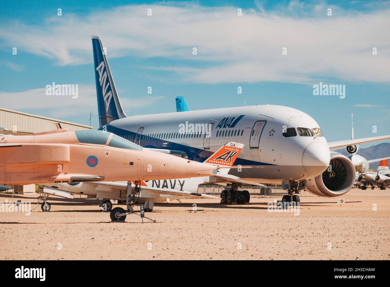 Una collezione di aerei a reazione ritirati al Pima Air & Space Museum, Arizona, USA Foto Stock