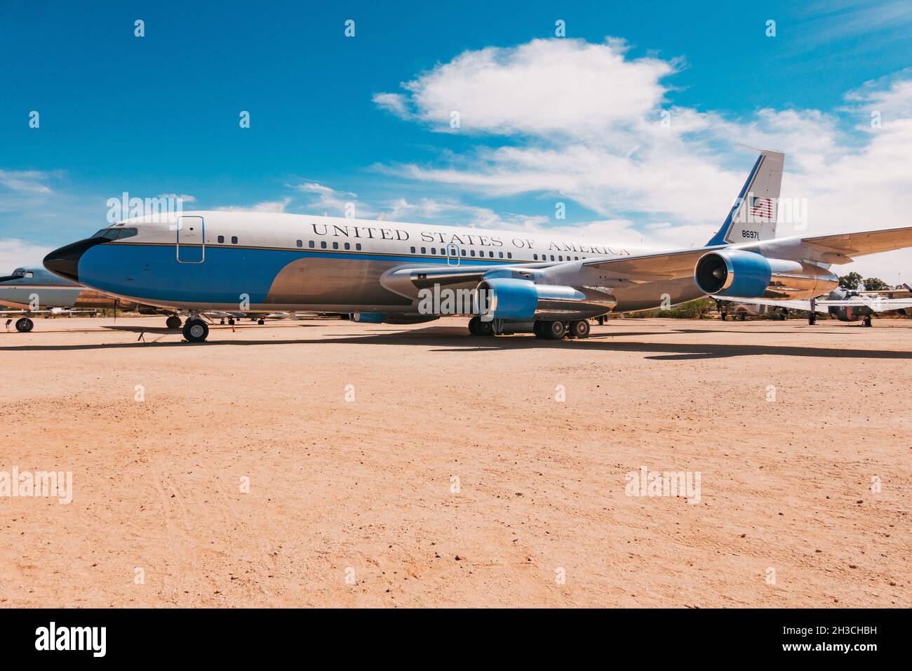 Un Boeing VC-137B Stratoliner, un 707 modificato che serviva come aereo da trasporto presidenziale degli Stati Uniti Air Force One, al Pima Air & Space Museum Foto Stock