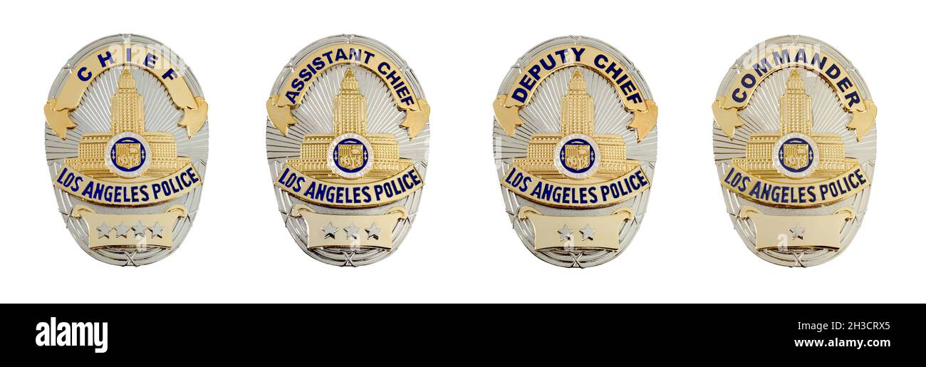 Isolato Los Angeles Dipartimento di polizia badge top Four ranghi Foto Stock