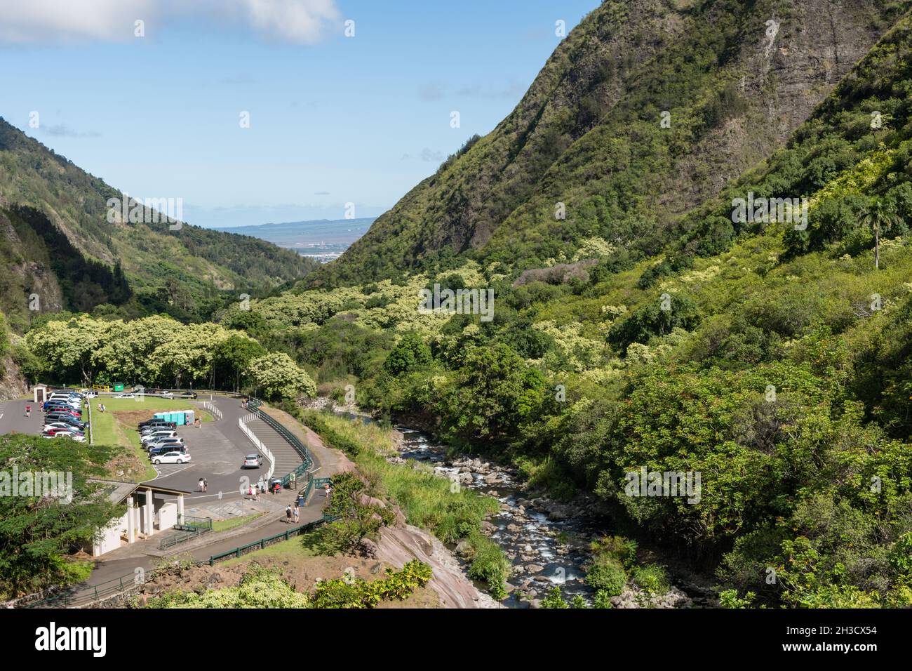 Vista panoramica sul fiume Iao, West Maui Mountains, Hawaii Foto Stock
