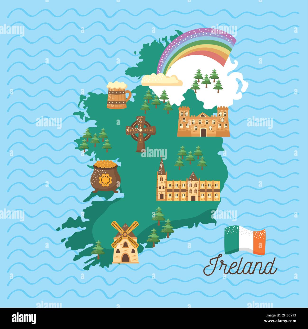 icone mappa e set irlanda Illustrazione Vettoriale