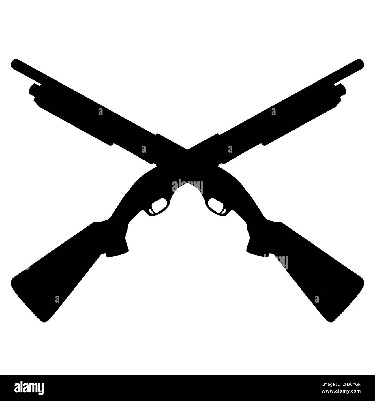 fucile da caccia nero su sfondo bianco. segno fucile da caccia. simbolo fucile nero. stile piatto. Foto Stock