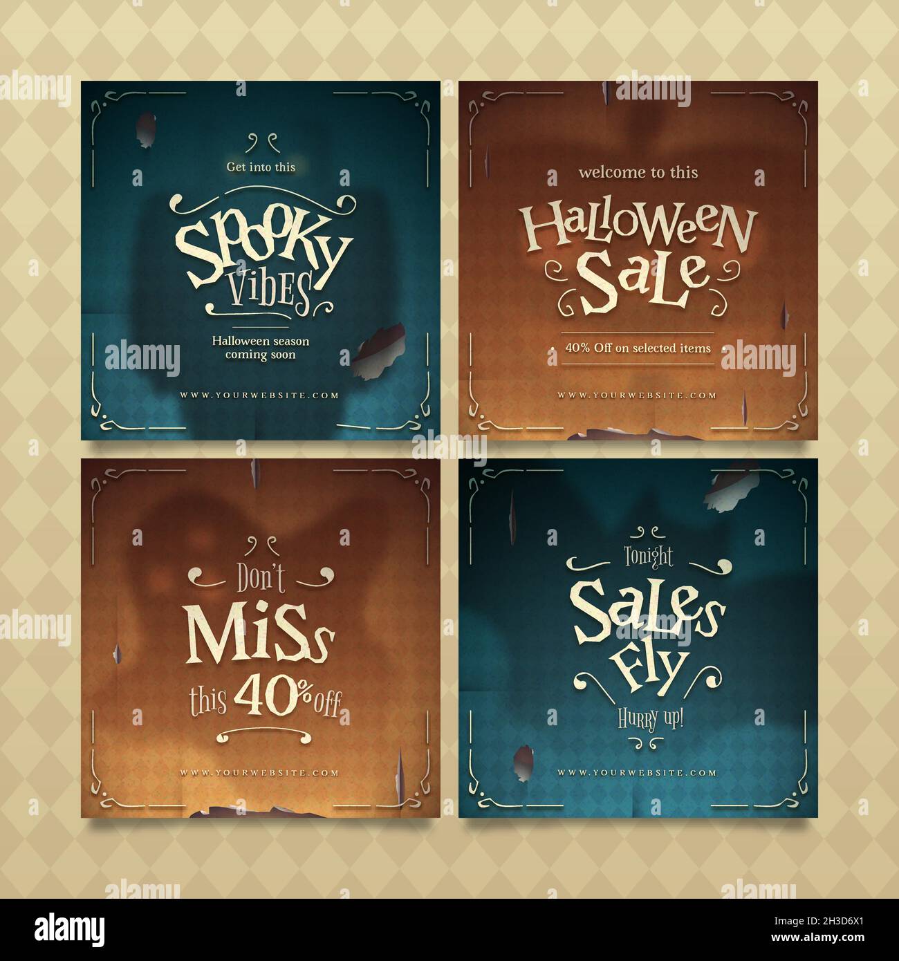 halloween festival instagram posts template Illustrazione Vettoriale