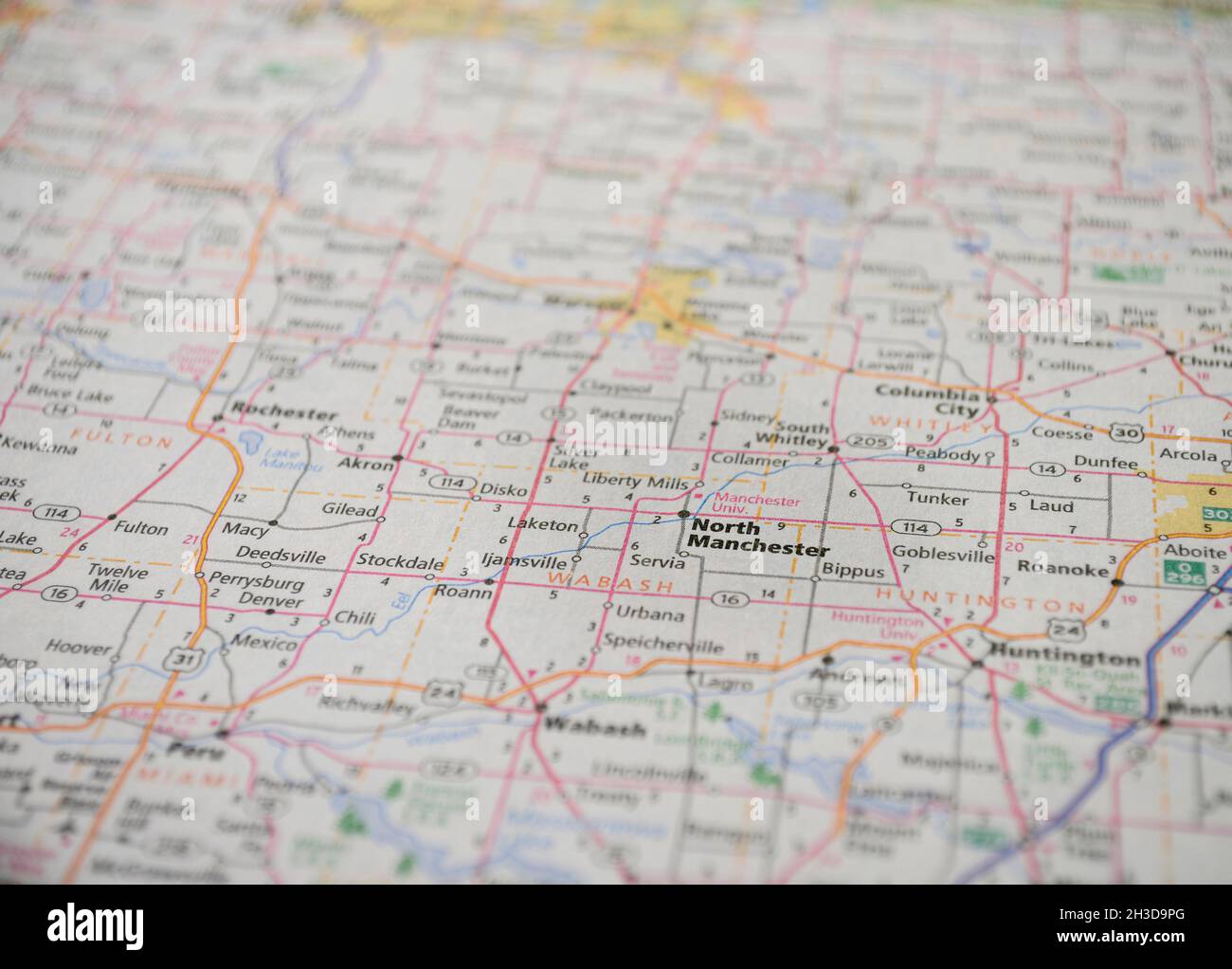 North Manchester, sulla mappa DELLA città DI North Manchester, IN Foto Stock