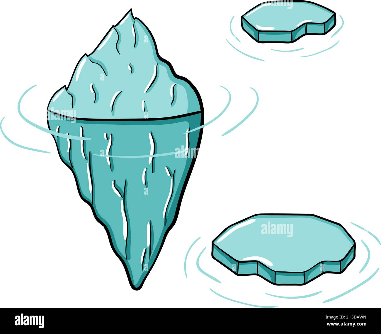Iceberg Doodle Set di tre illustrazioni invernali vettoriali artiche fredde disegnate a mano isolate su sfondo bianco Illustrazione Vettoriale