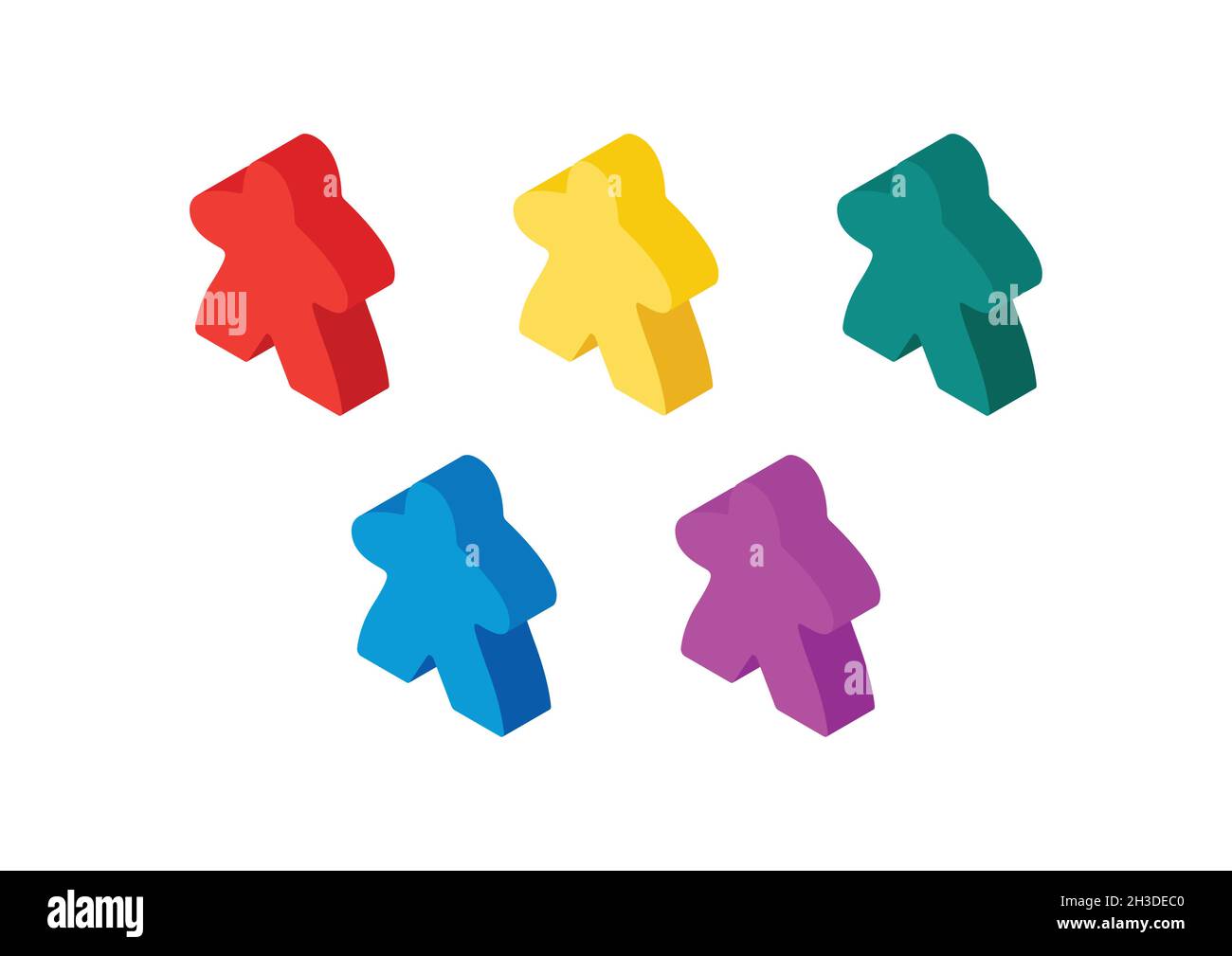 Illustrazione vettoriale isometrica multicolore meeple. Simbolo dei giochi da tavolo di famiglia Illustrazione Vettoriale