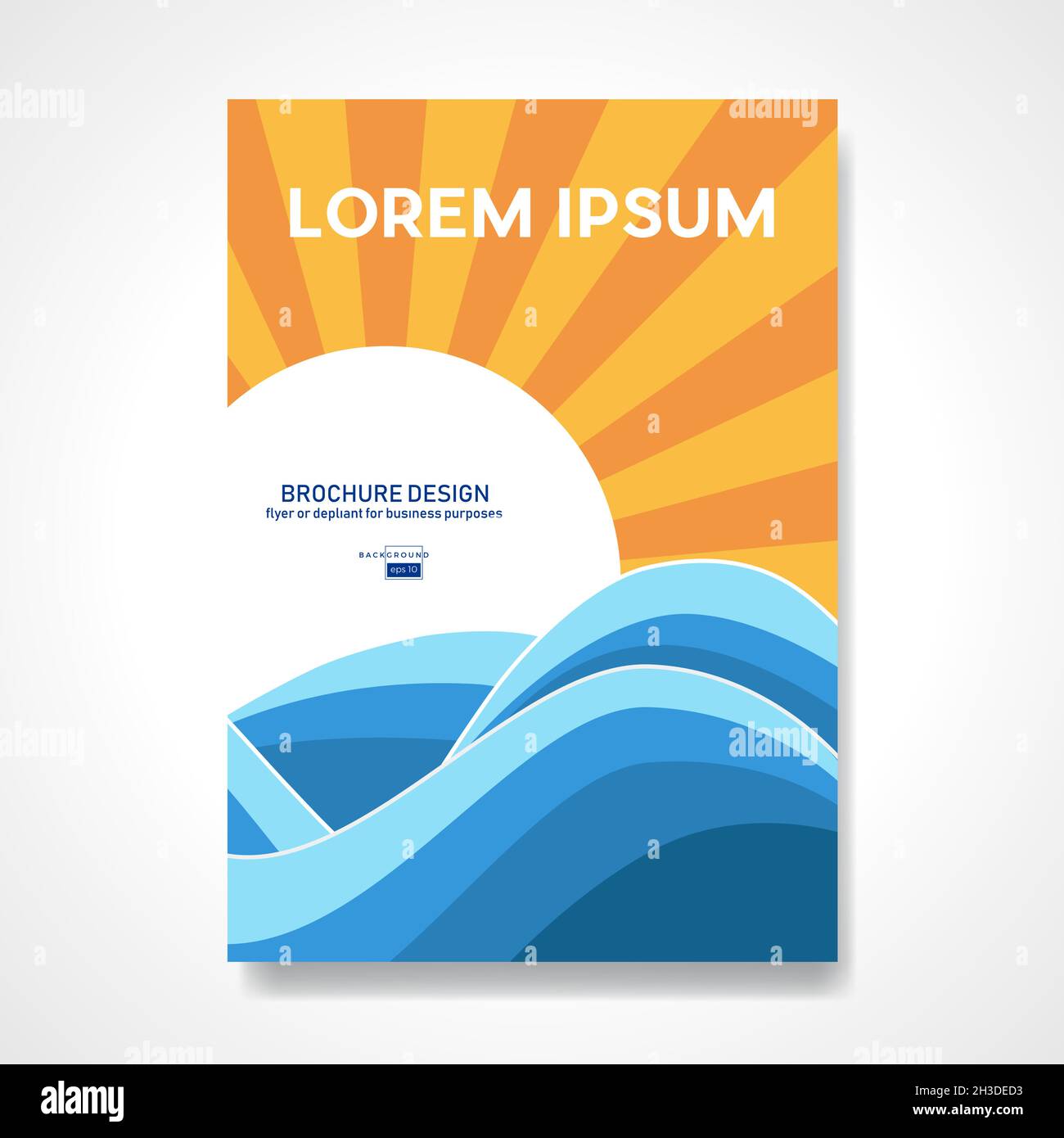 Sole e mare ondulato. Retro vettore estate sfondo e illustrazione. Modello astratto di design per brochure, volantini, riviste, biglietti da visita, copertina del libro Illustrazione Vettoriale