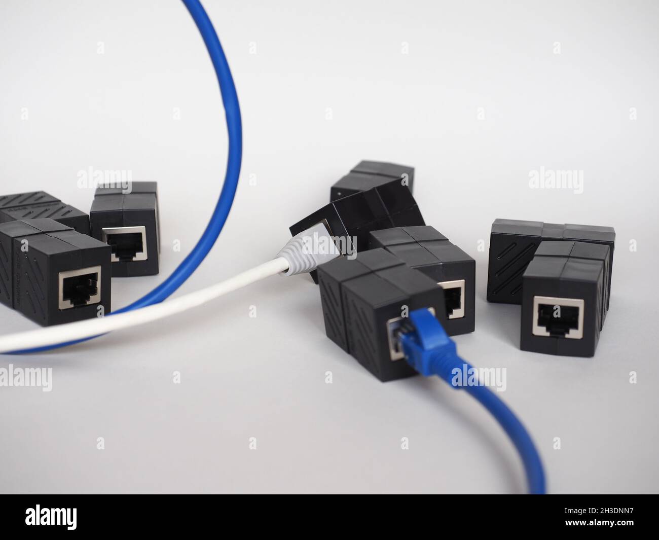connettore femmina e connettore maschio per cavo lan rj45 ethernet per  comunicazioni di rete ad alta velocità Foto stock - Alamy