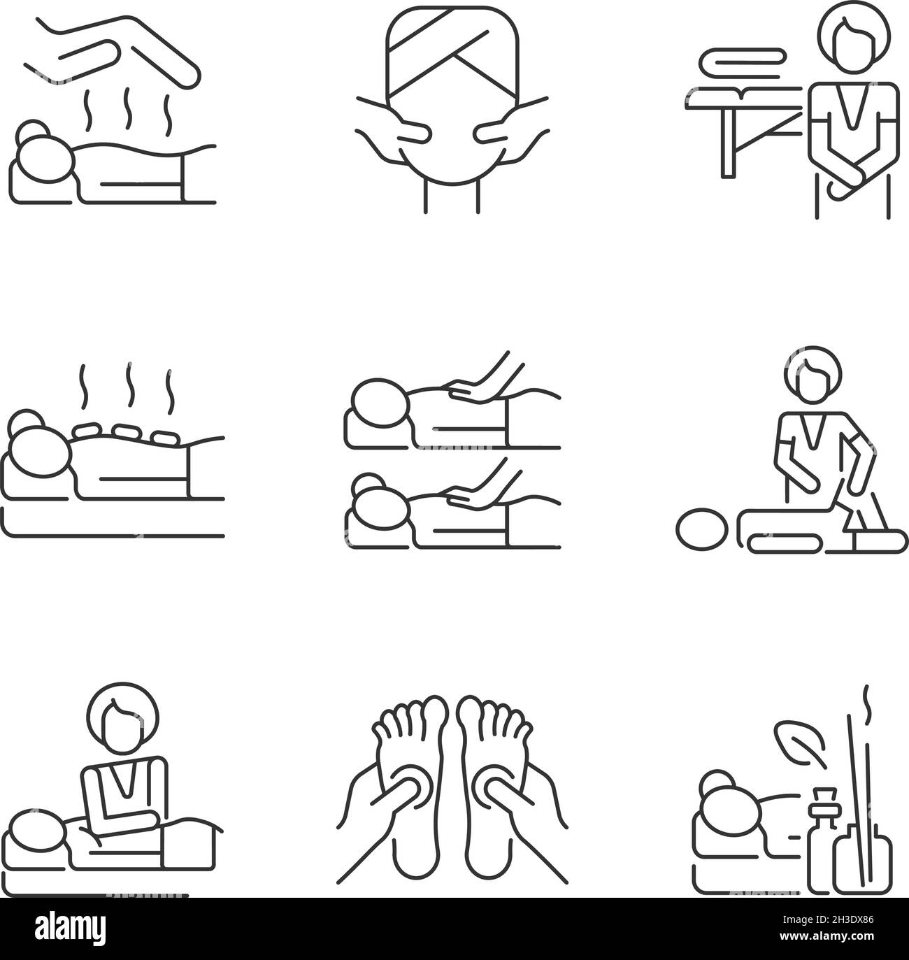Set di icone lineari per trattamenti spa Illustrazione Vettoriale