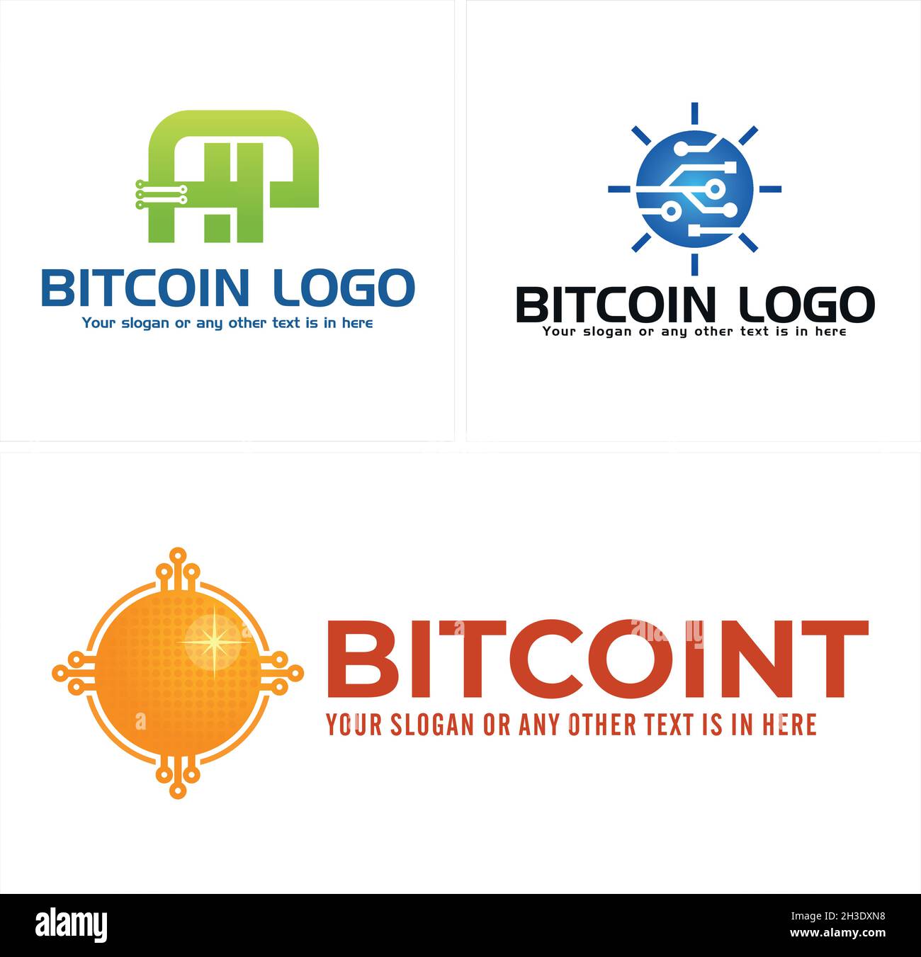 Tecnologia dati moderna Bitcoin icona finanziaria tecnologia connessi logo design Illustrazione Vettoriale