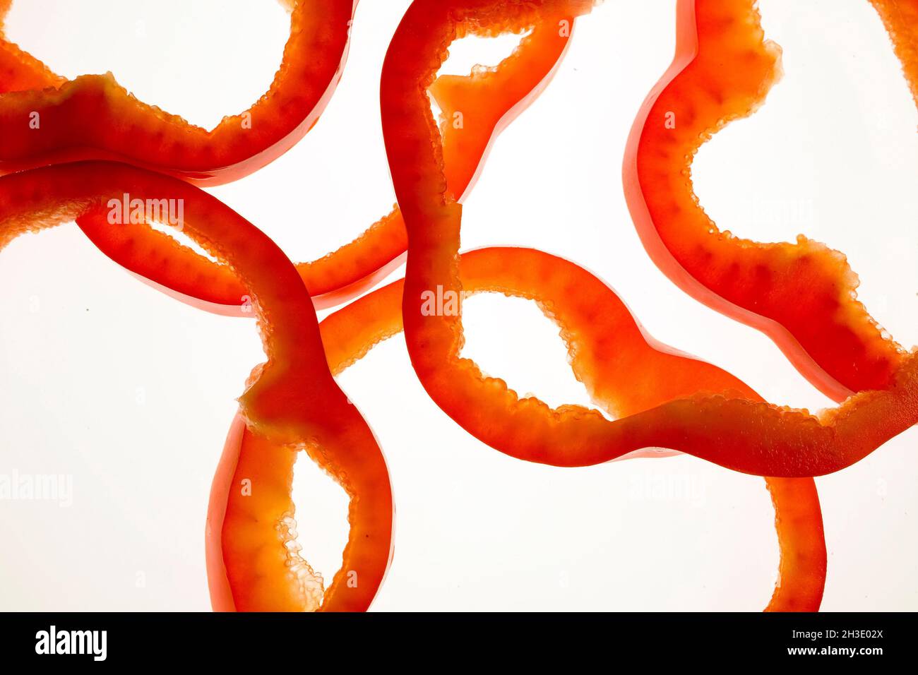 peperoncino, paprika (Capsicum annuum), pepe rosso tagliato ad anelli Foto Stock