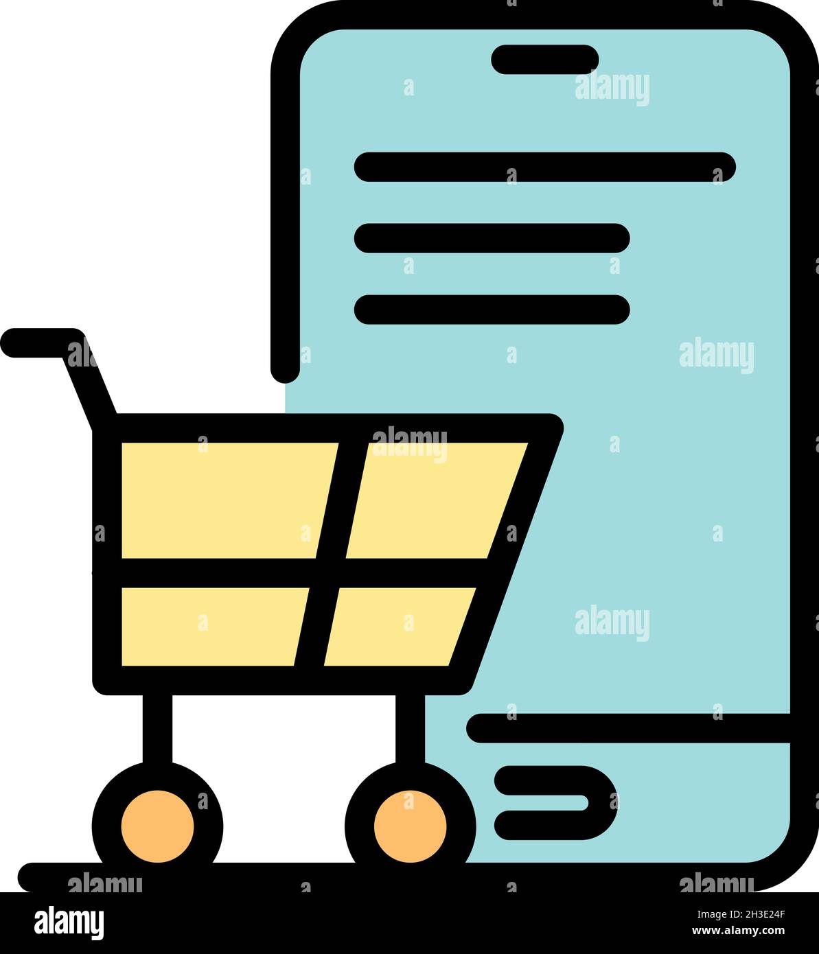Icona del carrello e dello smartphone. Profilo carrello e smartphone icona vettore colore piatto isolato Illustrazione Vettoriale
