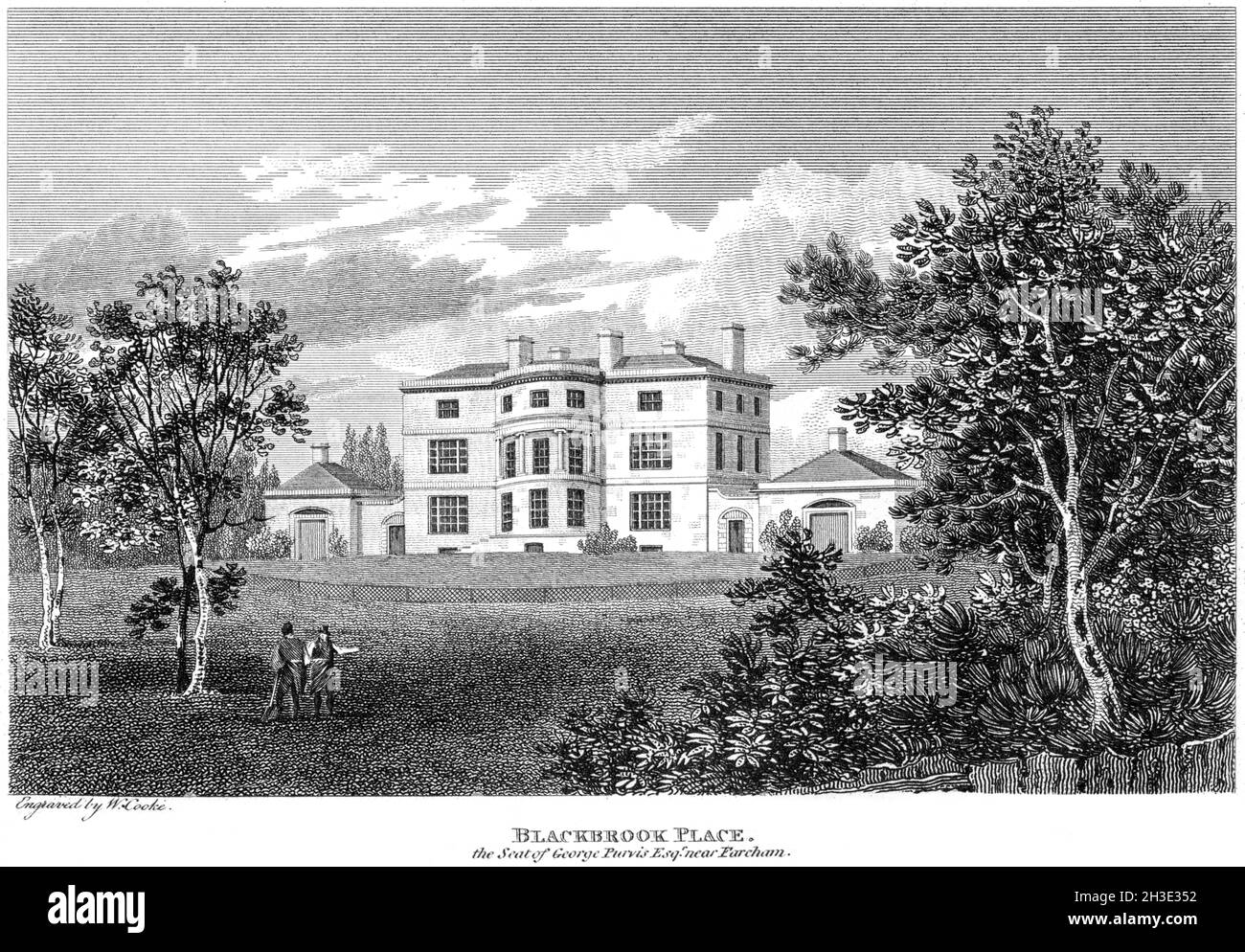 Un'incisione di Blackbrook Place la sede di George Purvis Esq. Vicino Fareham, Hampshire Regno Unito ha scansionato ad alta risoluzione da un libro stampato in 1812. Foto Stock