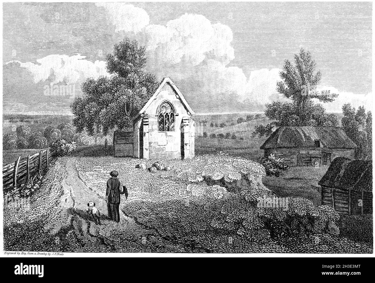 Un'incisione di Shanklin Church, Isle of Wight UK scansionata ad alta risoluzione da un libro stampato nel 1812. Creduto libero di copyright. Foto Stock