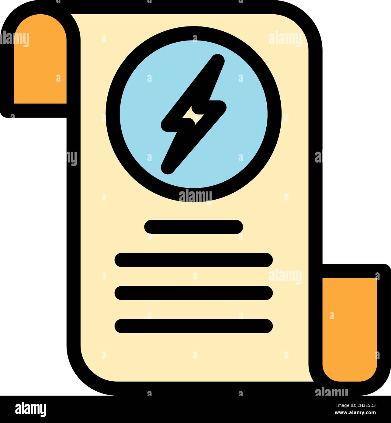 Icona bolletta elettrica. Contorno elettricità fattura vettore icona colore piatto isolato Illustrazione Vettoriale