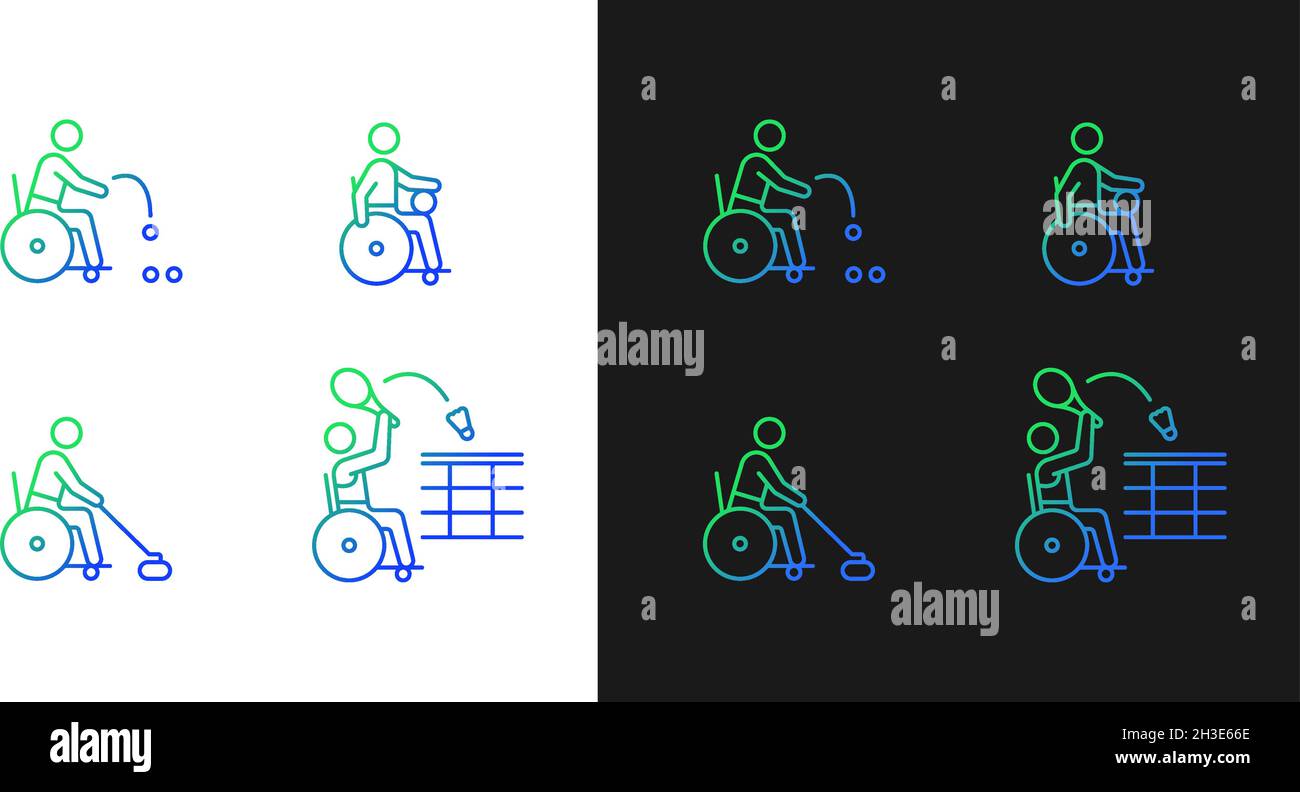 Icone di gradiente sport su sedia a rotelle impostate per la modalità buio e luce Illustrazione Vettoriale