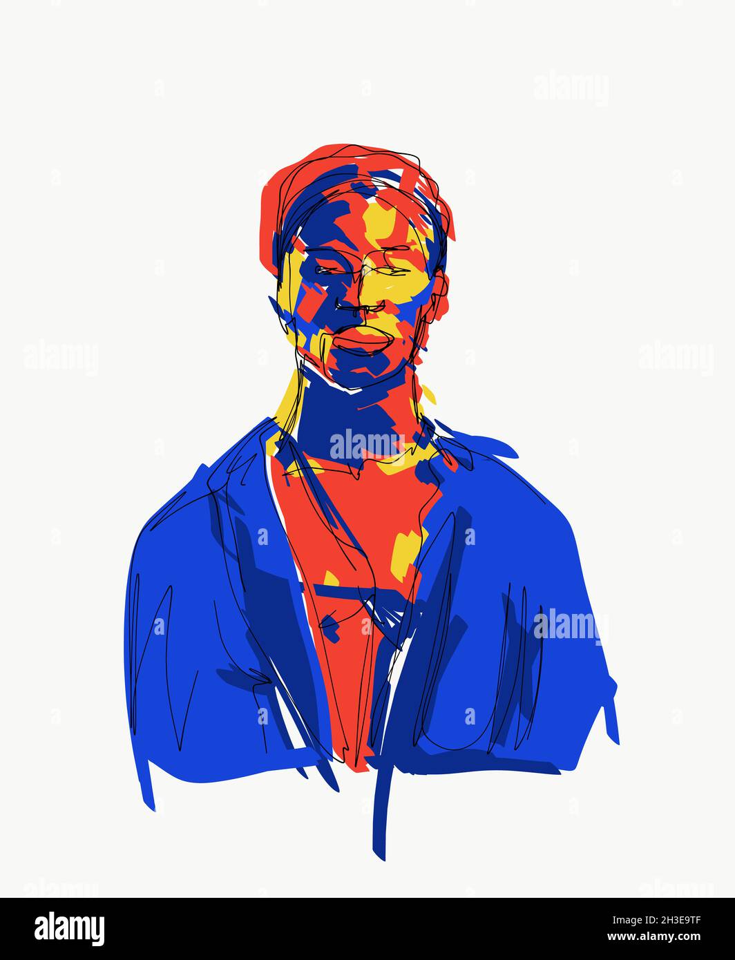 Illustrazione vettoriale creativa e colorata di un uomo etnico in camicia che guarda via penosamente su sfondo bianco Foto Stock