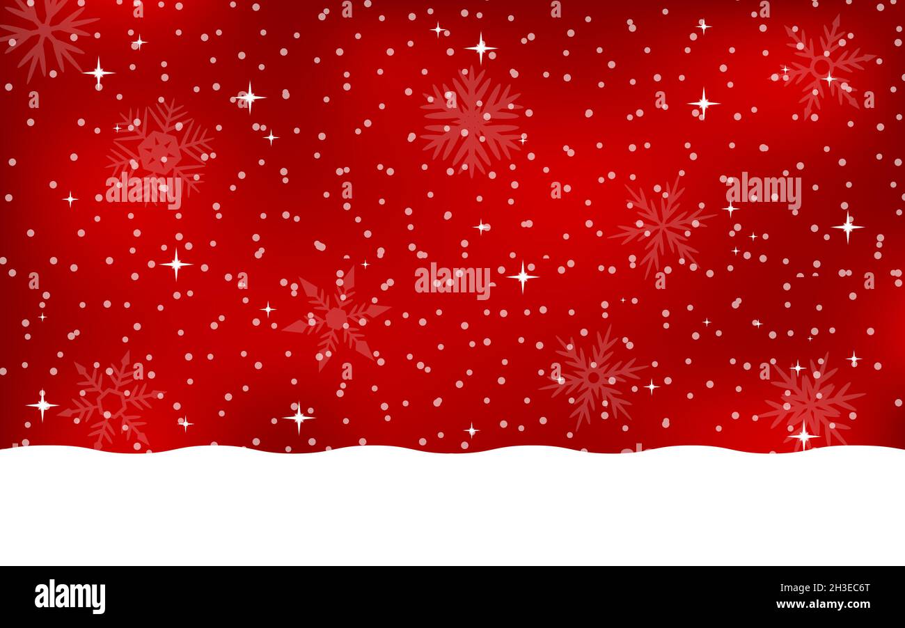 Sfondo rosso di Natale con fiocchi di neve. Illustrazione Vettoriale