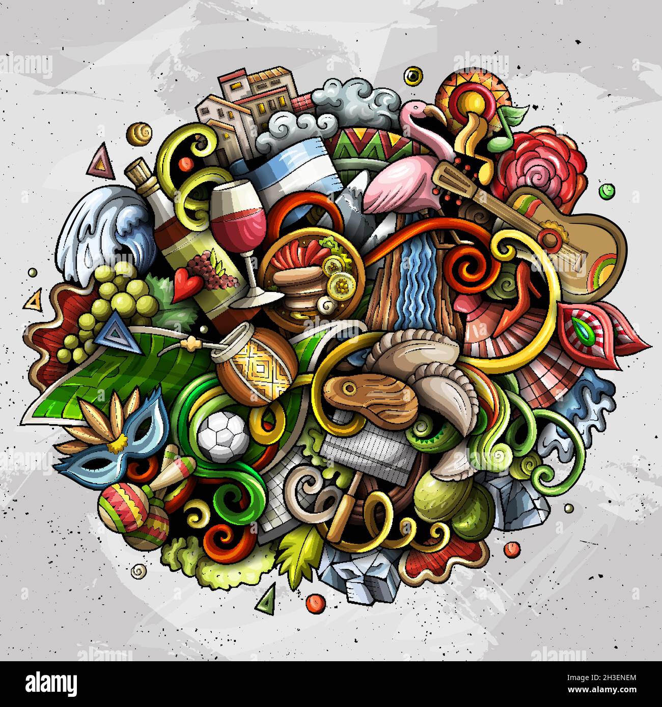 Argentina disegnata a mano fumetto doodles illustrazione. Design divertente. Illustrazione Vettoriale
