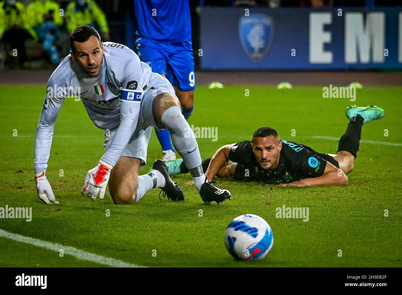 Stadio Carlo Castellani, Empoli, Italia, 27 ottobre 2021, Segnando opportunità per Empoli durante Empoli FC vs Inter - FC Internazionale - Italiano SO Foto Stock