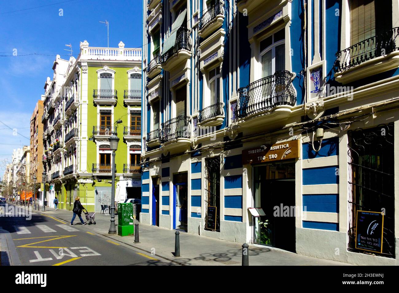 Ruzafa Valencia Case colorate Russafa Valencia Spagna quartiere quartiere quartiere quartiere città strade Spagna Europa Foto Stock