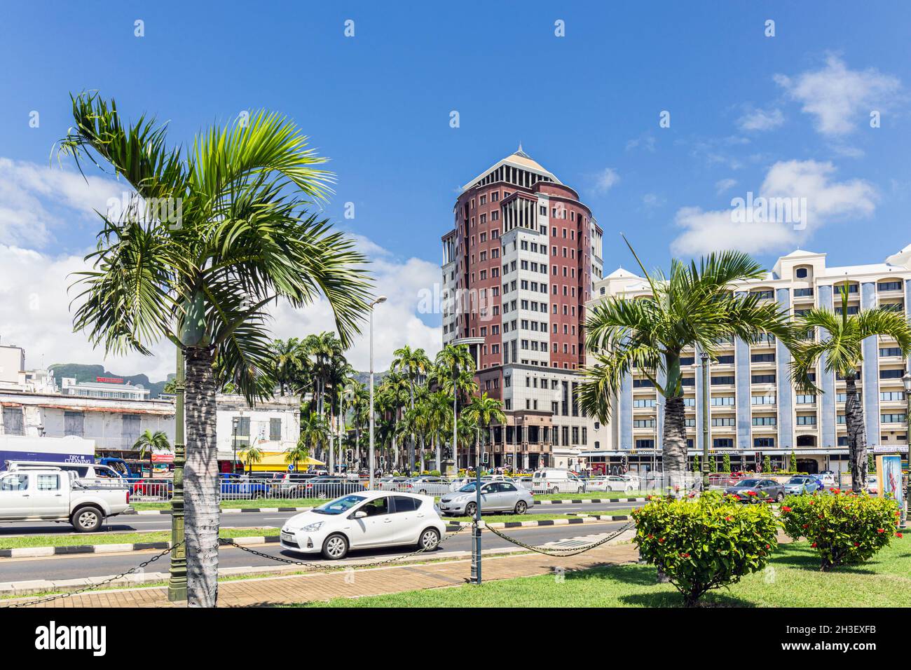 La Torre della Banca di Stato, Port Louis, Mauritius, Isole Mascarene. L'edificio a 16 piani e' stato progettato da Campbell Reith Hill. Foto Stock