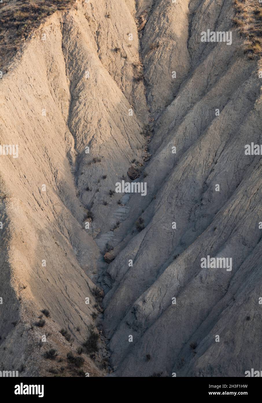 Primo piano di formazione rocciosa nel deserto di Tabernas ad Almeria, Spagna Foto Stock