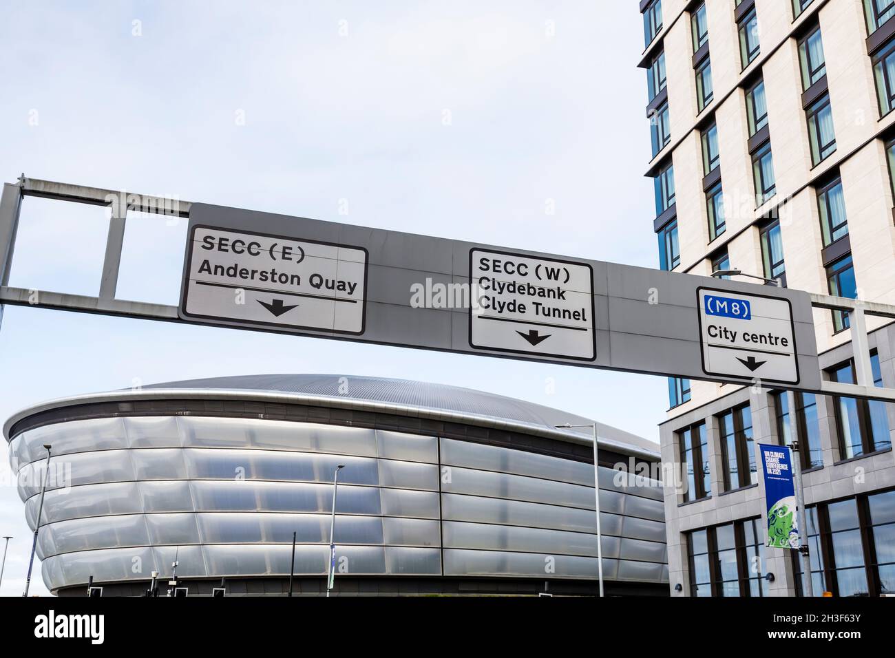 COP 26, SSE Hydro sede della Conferenza delle Nazioni Unite sul cambiamento climatico UK 2021, Scottish Event Campus (SEC), Glasgow, Scozia, Regno Unito Foto Stock