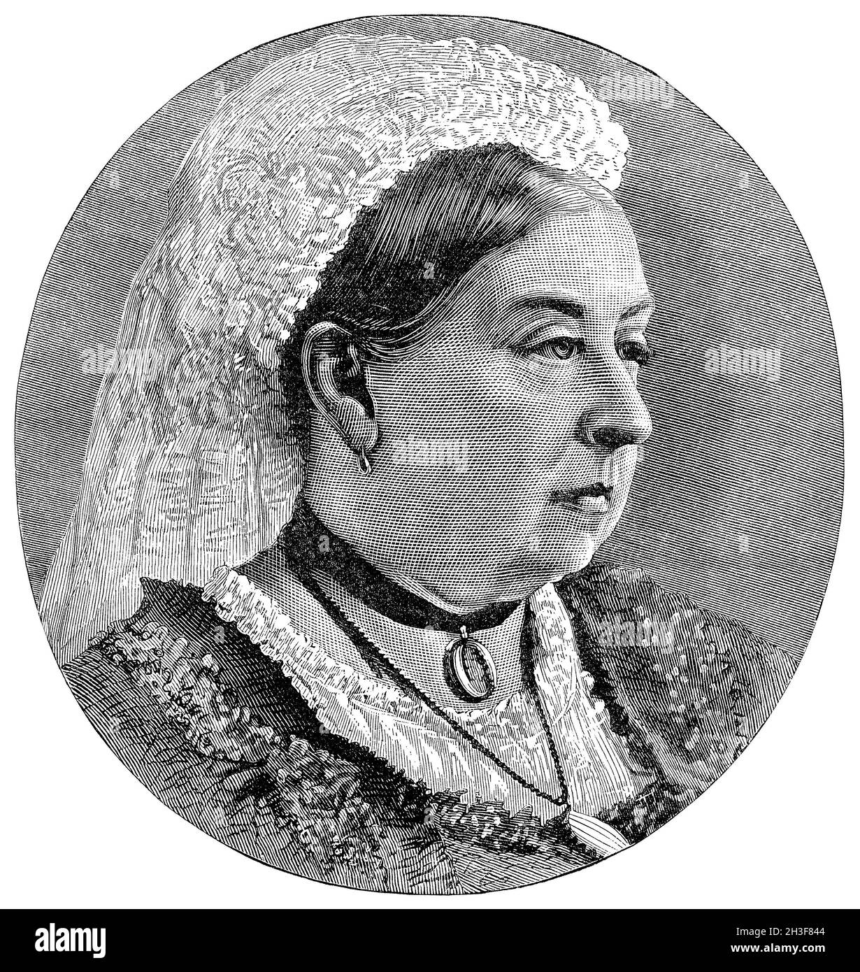 1887 incisione d'epoca della Regina Vittoria nel suo anno giubilare. Foto Stock