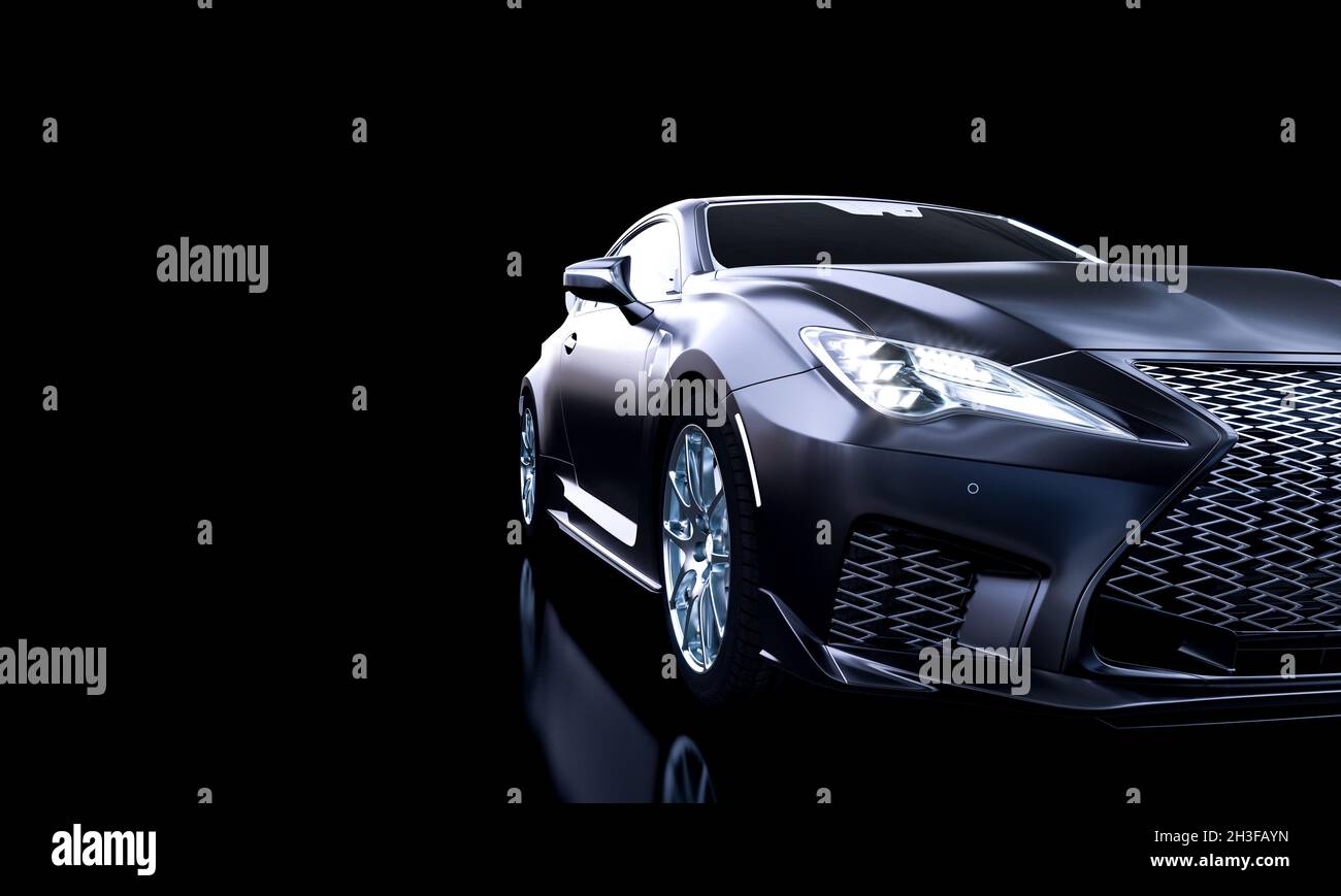 auto sportiva nera di lusso su sfondo scuro. rendering 3d Foto Stock