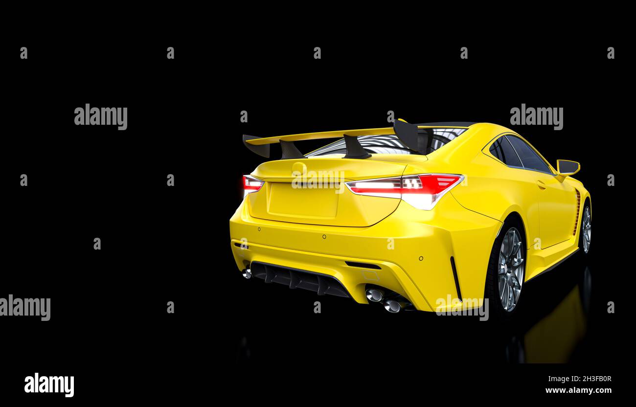 vettura sportiva gialla con inserti in fibra di carbonio. rendering 3d Foto Stock