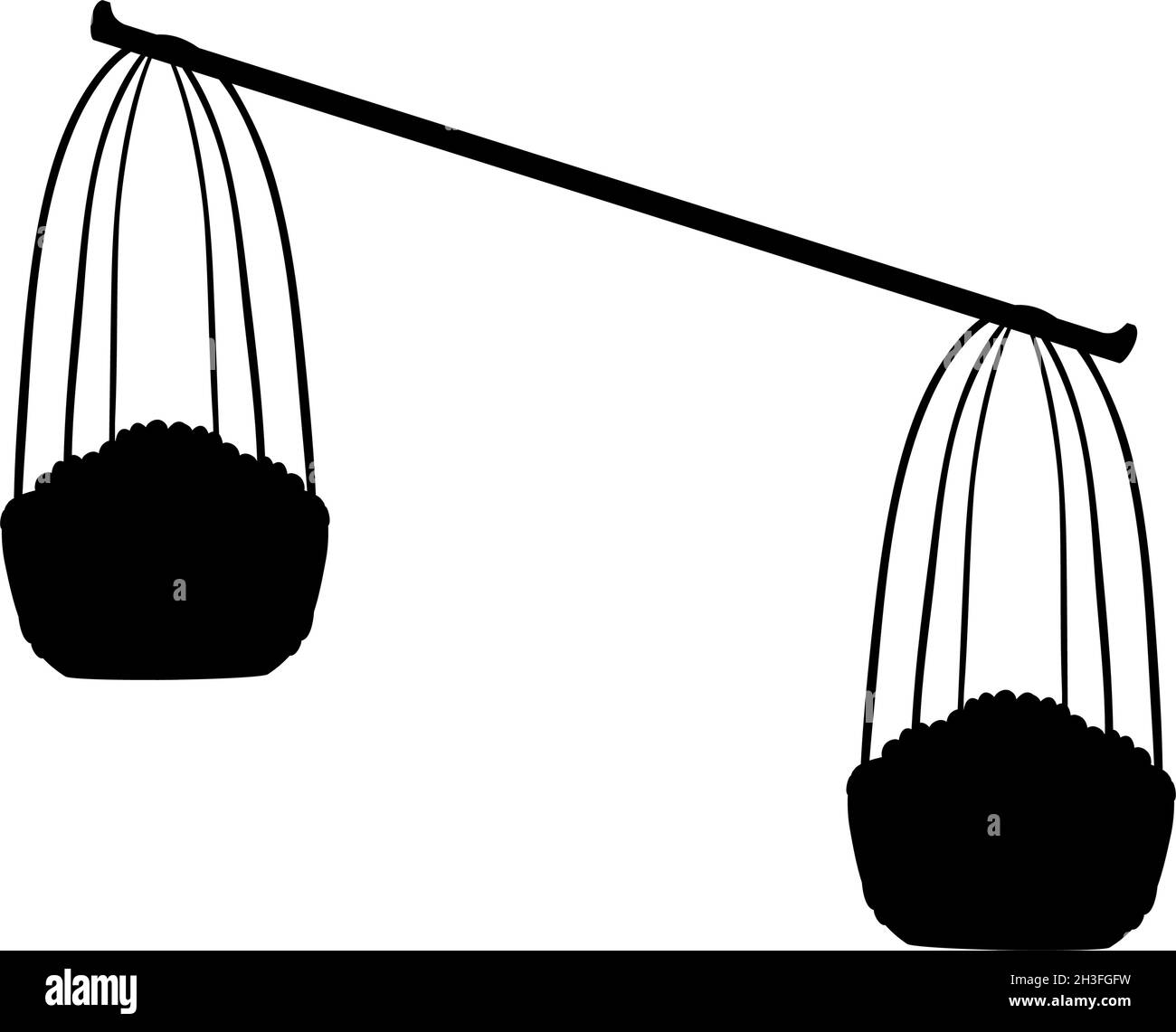 Silhouette di cestini per portarli sulla spalla. Cultura orientale. Illustrazione Vettoriale